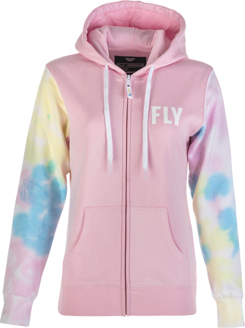 WOMEN'S FLY TIE-DYE ZIP UP HOODIE PINK/YELLOW/BLUE