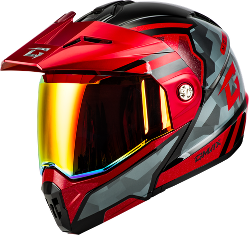 MD-74 STRIKER MODULAR HELMET W RED SHIELD BLK/GRY/RD MTLC