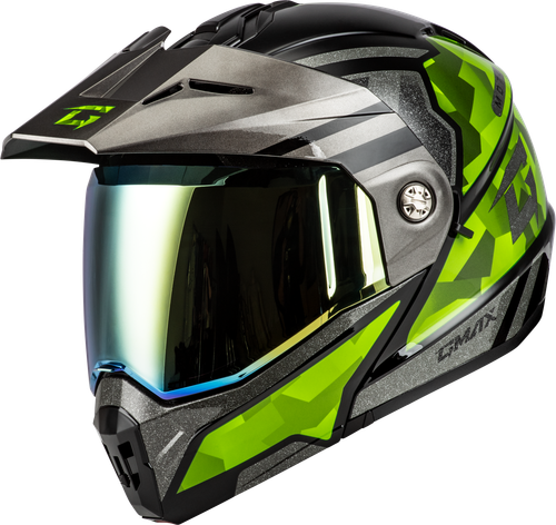 MD-74 STRIKER MODULAR HELMET W GLD SHLD BLK/SLVR/GRN MTLC