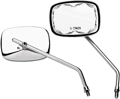 EMGO - 20-21750 - Mirror - Die-Cast - V-Twin Scrolled - Side View - Rectangle - M10 x 1.25 - Chrome - Left