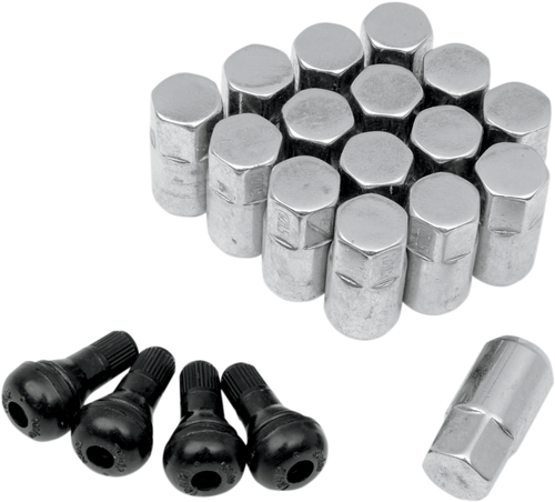MOOSE OFFROAD - 0232-0209 - Lug Nuts with Valve Stems - 12 mm x 1.50 - Chrome - Tapered - 16 Pack