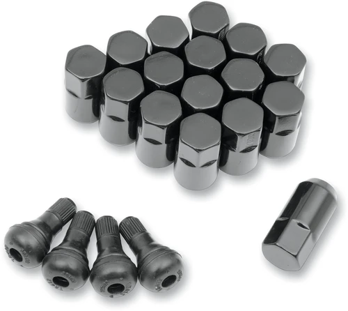 MOOSE OFFROAD - 0232-0204 - Lug Nuts with Valve Stems - 10 mm x 1.25 - Black - Tapered - 16 Pack