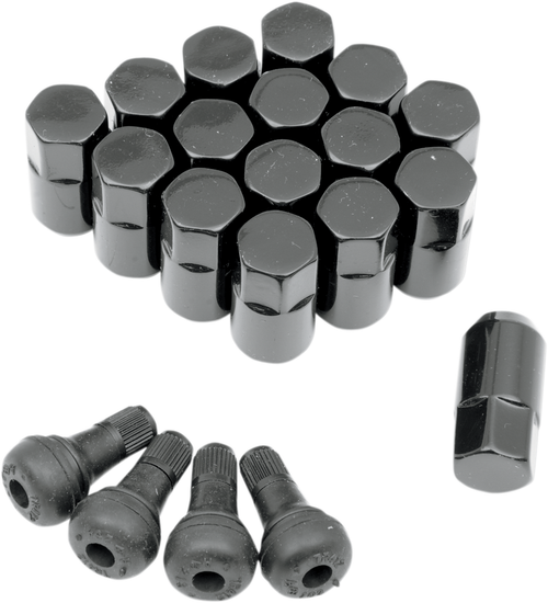 MOOSE OFFROAD - 0232-0206 - Lug Nuts with Valve Stems - 3/8"-24 - Black - Tapered - 16 Pack