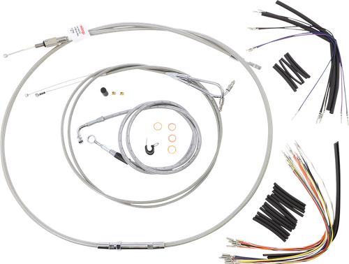 BURLY BRAND - B30-1049 - Complete Stainless Braided Handlebar Cable/Brake Line Kit - 14" Ape Hangers - '00-'06 FLST