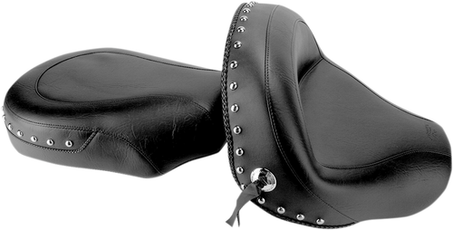 MUSTANG - 76070 - Seat - Wide - Touring - Without Backrest - Two-Piece - Chrome Studded - Black w/Conchos - VStar 950