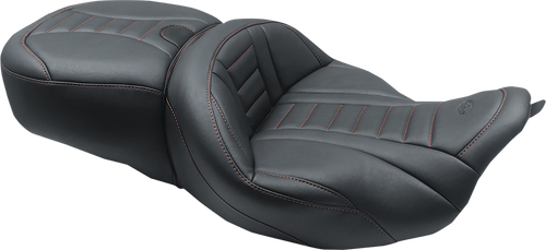 MUSTANG - 79006AB - One-Piece Deluxe Touring Seat - Black w/ American Beauty Red Stitching - FL '08-'25