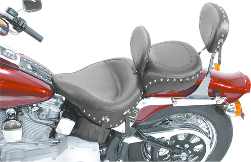 MUSTANG - 79120 - Wide Solo Seat - With Backrest - Black - Studded w/ Concho - FLST/FXST '00-'06