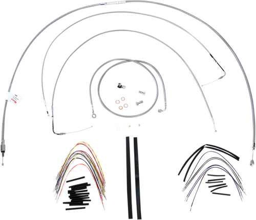 BURLY BRAND - B30-1057 - Complete Stainless Braided Handlebar Cable/Brake Line Kit - 18" Ape Hangers - '00-'06 FLST