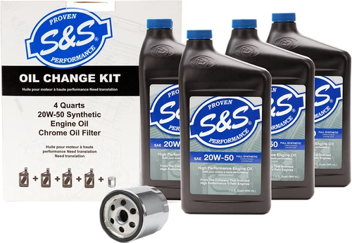 S&S CYCLE - 218942 - Oil Change Kit - Chrome Filter - '99-'17 Twin Cam - 4 US quarts