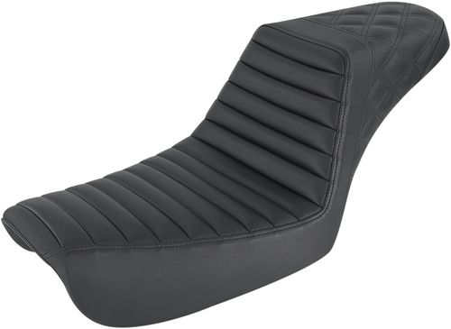 SADDLEMEN - 804-04-176 - Step-Up Seat - Front Tuck-n-Roll/Rear Lattice Stitch - Black - FXD