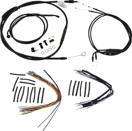 BURLY BRAND - B30-1009 - Complete Black Vinyl Handlebar Cable/Line Kit for Ape Hangers - 14" - '00-'06 FLST