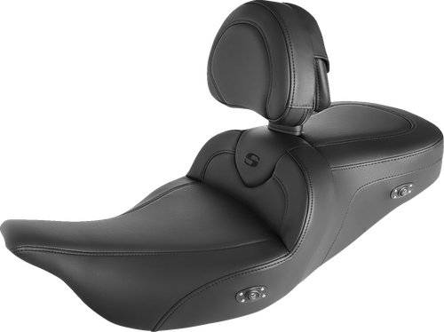 SADDLEMEN - 808-07B-187BRHC - Roadsofa Seat - Heated - w/ Backrest - Black Stitching - FLH/FLT '08-'24