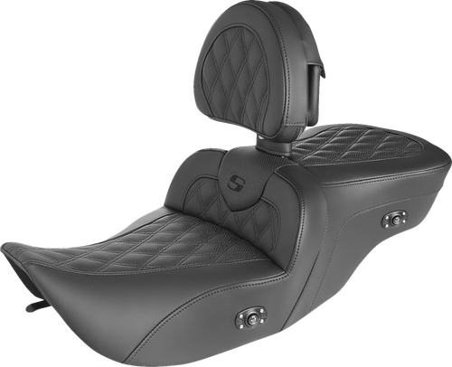SADDLEMEN - 897-06-182BRHC - Roadsofa Seat - with Backrest - Full Lattice Stitch - Heated - '99-'07 FLH