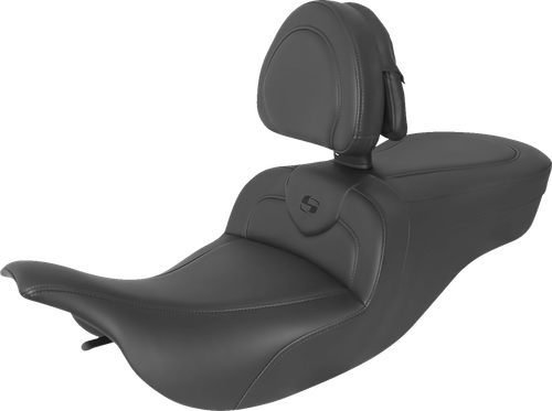 SADDLEMEN - 897-07-187BR - RoadSofa Seat - with Backrest - Black w/ Black Stitching - FLH/FLT '97-'07