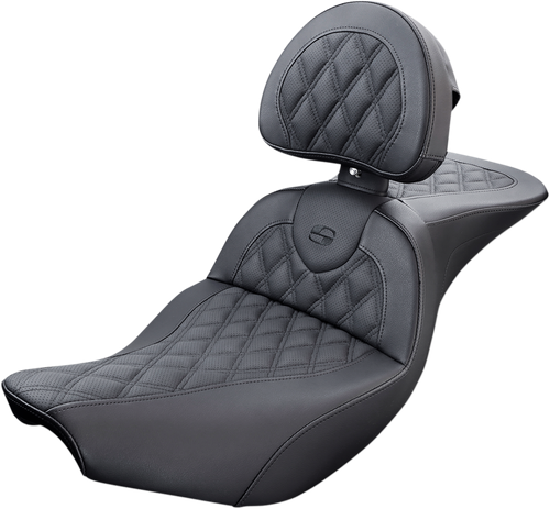 SADDLEMEN - I14-07-182BR - Roadsofa Seat - with Backrest - Lattice Stitch - Black - Indian '14-'24