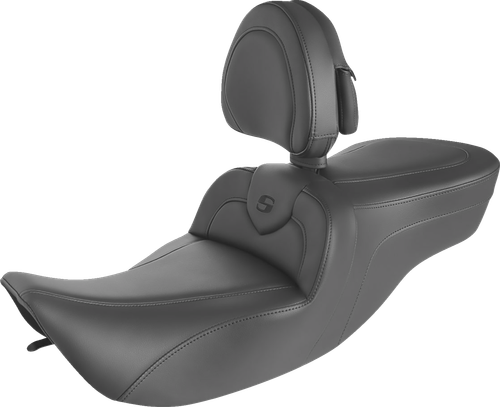 SADDLEMEN - 897-06-187BR - RoadSofa Seat - with Backrest - Black w/ Black Stitching - FLH '97-'07