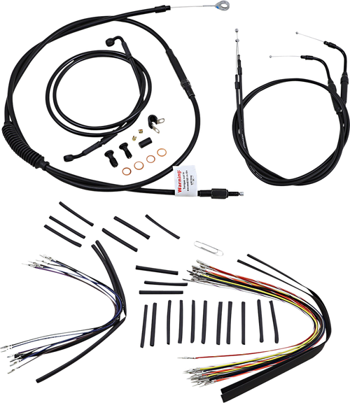 BURLY BRAND - B30-1010 - Complete Black Vinyl Handlebar Cable/Line Kit for Ape Hangers - 14" - '07-'10 FLST