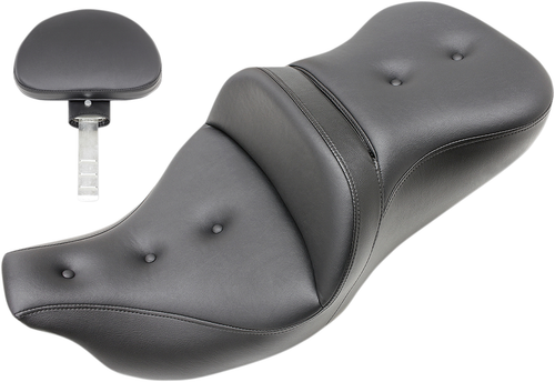 SADDLEMEN - 808-07B-181TBR - Roadsofa Seat - Pillow Top - with Backrest - Black - FLH/FLT '09-'24