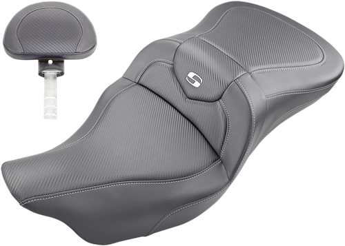 SADDLEMEN - 808-07B-185TBR - Roadsofa Seat - Carbon Fiber - with Backrest - Black - FL '09-'24
