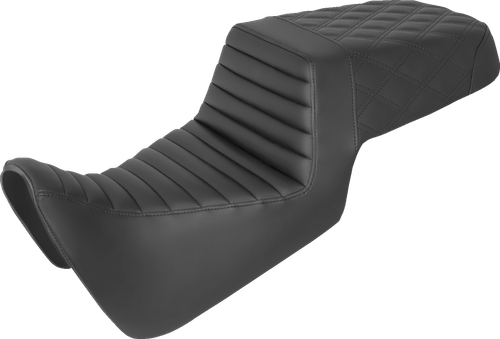 SADDLEMEN - 821-34-176 - Step-Up Seat - Front Tuck-n-Roll/Rear Lattice Stitch - Black - Pan America '21-'24