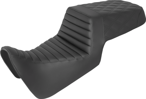 SADDLEMEN - 821-34-176 - Step-Up Seat - Front Tuck-n-Roll/Rear Lattice Stitch - Black - Pan America '21-'24