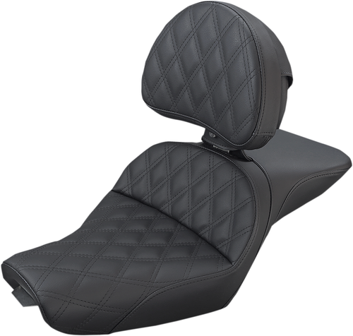 SADDLEMEN - 807-03-030LS - Explorer Seat - With Backrest - Lattice Stitched - Black - XL '04-'20