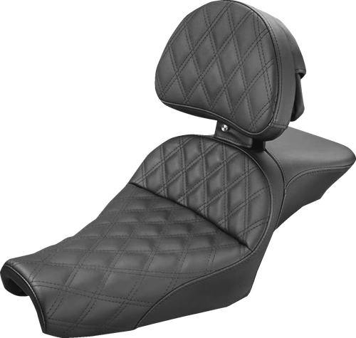 SADDLEMEN - 807-11-030LS - Explorer Seat - With Backrest - Lattice Stitched - Black - XL '04-'22