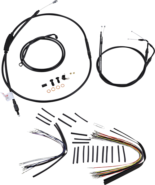 BURLY BRAND - B30-1014 - Complete Black Vinyl Handlebar Cable/Line Kit for Ape Hangers - 16" - '07-'10 FLST