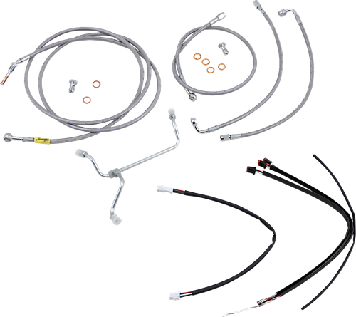 BURLY BRAND - B30-1239 - Complete Stainless Braided Handlebar Cable/Brake Line Kit - 15" Ape Hangers - '17-'20 FLH
