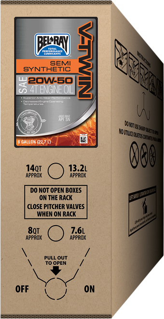 BEL-RAY - 301389150033 - V-Twin Semi-Synthetic Oil - 20W-50 - 6 U.S. gal. - Bag-In-Box