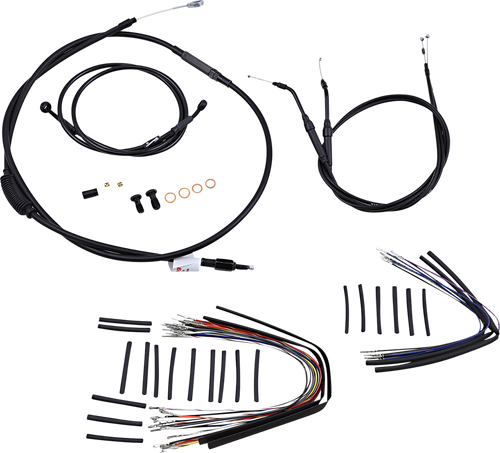 BURLY BRAND - B30-1039 - Complete Black Vinyl Handlebar Cable/Line Kit for Ape Hangers - 12" - '07-'11 FXD