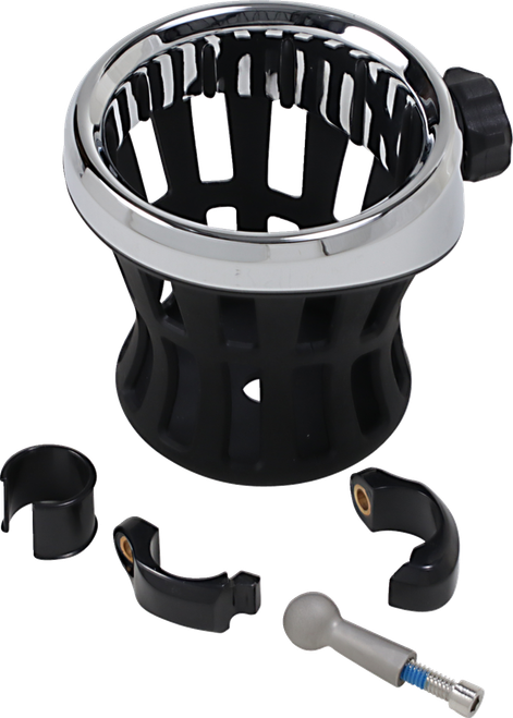 CIRO - 50413 - Drink Holder - 7/8"-1" Handlebar Mount - Chrome/Black Clamp