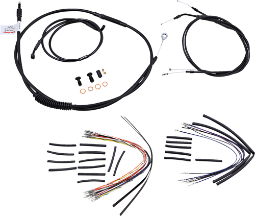 BURLY BRAND - B30-1033 - Complete Black Vinyl Handlebar Cable/Line Kit for Ape Hangers - 12" - '96-'05 FXD