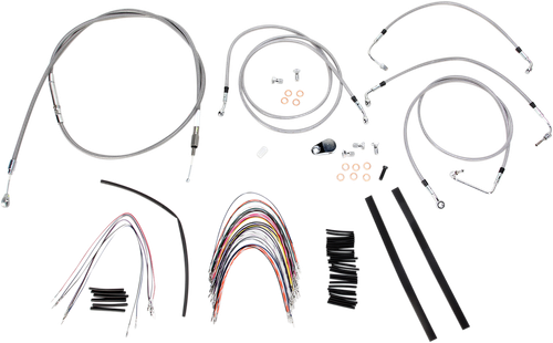 BURLY BRAND - B30-1094 - Complete Stainless Braided Handlebar Cable/Brake Line Kit - 14" Ape Hangers- '08-'13 Touring