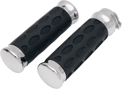 DRAG SPECIALTIES - 0630-0372 - Custom Rubber Grips - Hotop - Chrome/Rubber