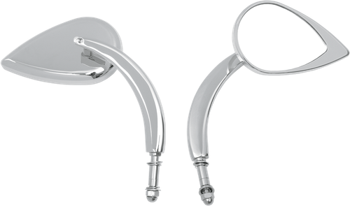 DRAG SPECIALTIES - 0640-0387 - Mirror - Side View - Teardrop - Chrome - Curved/Long Stem - Each