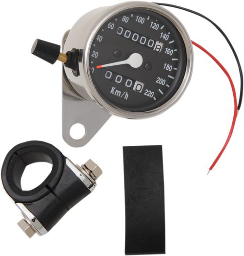 DRAG SPECIALTIES - 2210-0331 - 2.4" KPH Mini LED Mechanical Speedometer/Indicators/Trip - Chrome Housing - Black Face - 2:1
