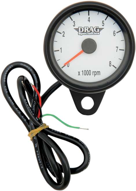DRAG SPECIALTIES - 2211-0126 - Mini Electronic Tachometer - White - Backlit LED Black Face - 2.4"