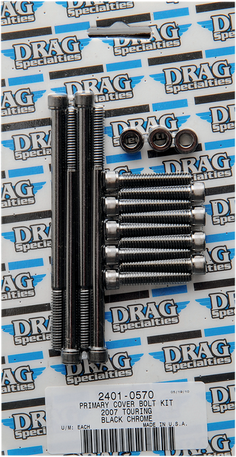 DRAG SPECIALTIES - 2401-0570 - Bolt Kit - Primary Cover - Knurled - Black/Chrome - '07-'16 Touring