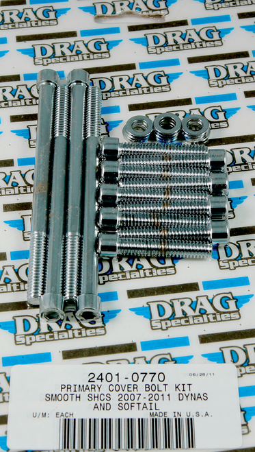 DRAG SPECIALTIES - 2401-0770 - Bolt Kit - Primary Cover - Smooth - Chrome - Softail/Dyna