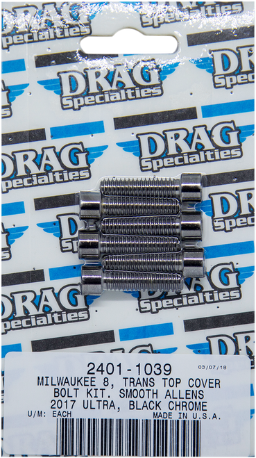 DRAG SPECIALTIES - 2401-1039 - Bolt Kit - Transmission Top Cover - Smooth/Socket-Head - Black/Chrome - M8