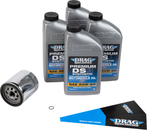 DRAG SPECIALTIES OIL - 3601-1039 - Full Synthetic Oil Change Kit - 20W50 - Twin Cam - Chrome Filter