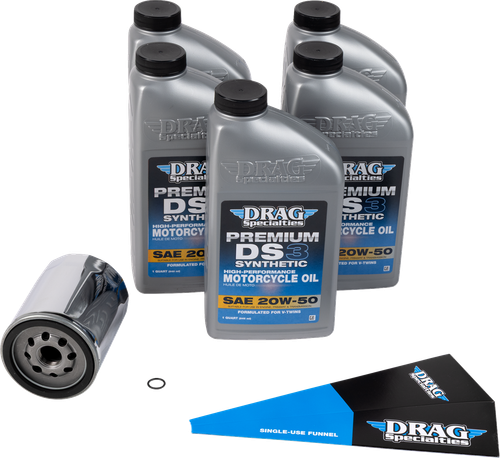 DRAG SPECIALTIES OIL - 3601-1041 - Full Synthetic Oil Change Kit - 20W50 - M8 - Chrome Filter