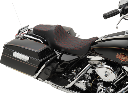 DRAG SPECIALTIES SEATS - 0801-1131 - Predator III Seat - Double Diamond - Red Stitched - FLHR/FLHX '99-'07