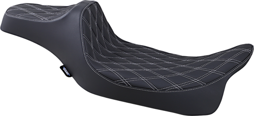 DRAG SPECIALTIES SEATS - 0801-1261 - Predator III Seat - Extended Reach - Double Diamond - Silver Stitched - FL '08-'23