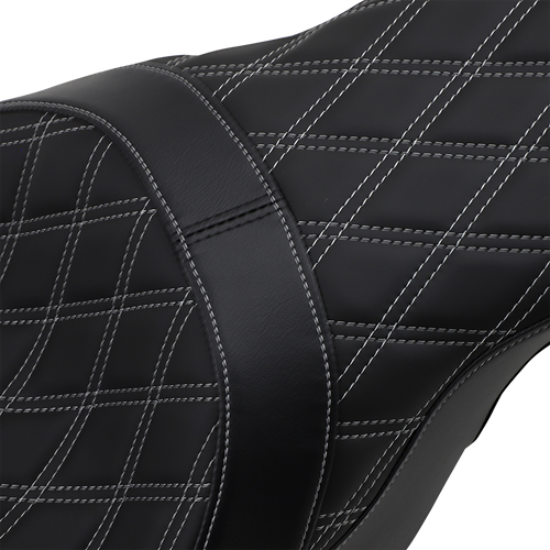 DRAG SPECIALTIES SEATS - 0801-1266 - Forward Positioned Predator 2-Up Seat - Double Diamond - Silver Stitched - FL '08-'23