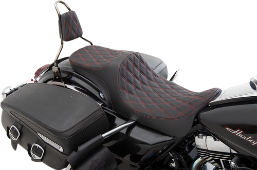 DRAG SPECIALTIES SEATS - 0801-1306 - Predator III 2-Up Seat - Double Diamond - Red Thread - FL '08-'23