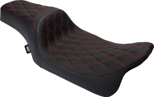 DRAG SPECIALTIES SEATS - 0801-1491 - Predator 1Up Seat - Vinyl - Double Diamond Red Stitch - FLH '08-'23