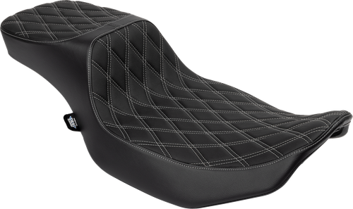 DRAG SPECIALTIES SEATS - 0801-1942 - Performance Predator 2-Up Seat - Extended Reach - Vinyl - Silver Double Diamond Stitch