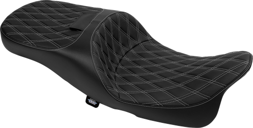 DRAG SPECIALTIES SEATS - 0801-1981 - Extended Reach Freedom Seat - Vinyl - Double Diamond - Silver Stitch - FLT/FLH '09-'25
